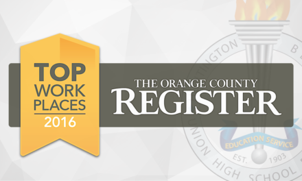 The Orange County Register names Huntington Beach Union High School District a winner of the 2016 Top Workplaces Award