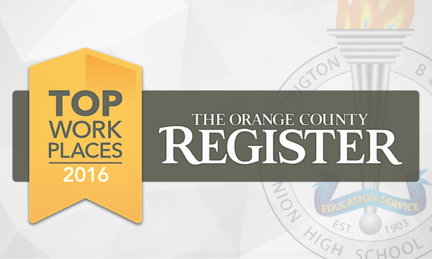The Orange County Register names Huntington Beach Union High School District a winner of the 2016 Top Workplaces Award