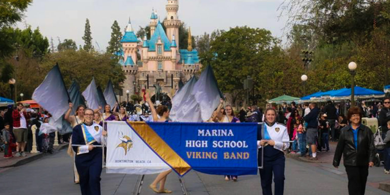 Marina’s band and color guard perform through the streets of Disneyland