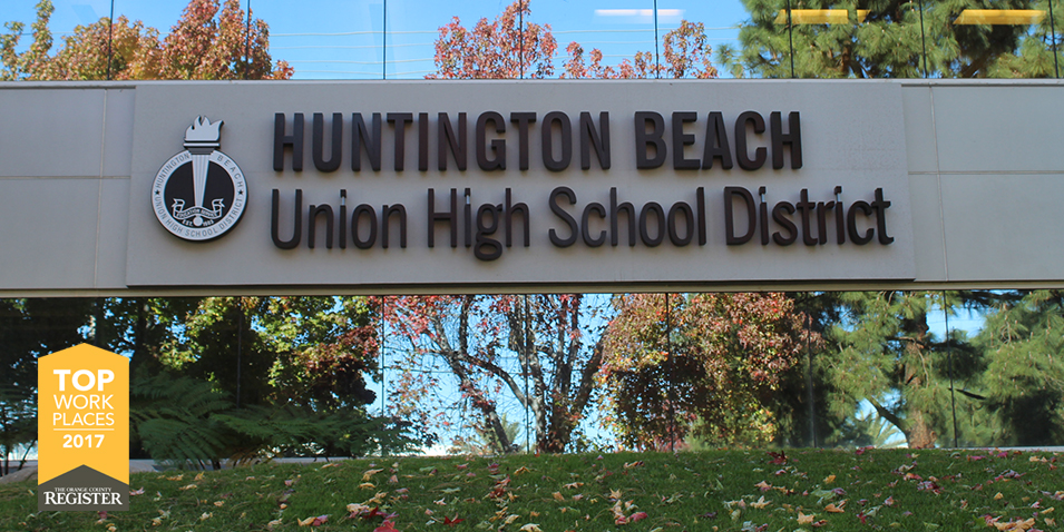 The Orange County Register names Huntington Beach Union High School District a winner of the Orange County 2017 Top Workplaces award